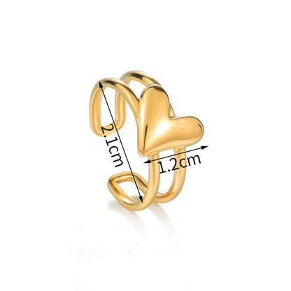 Modern Gold Heart Open Ring with Double Band