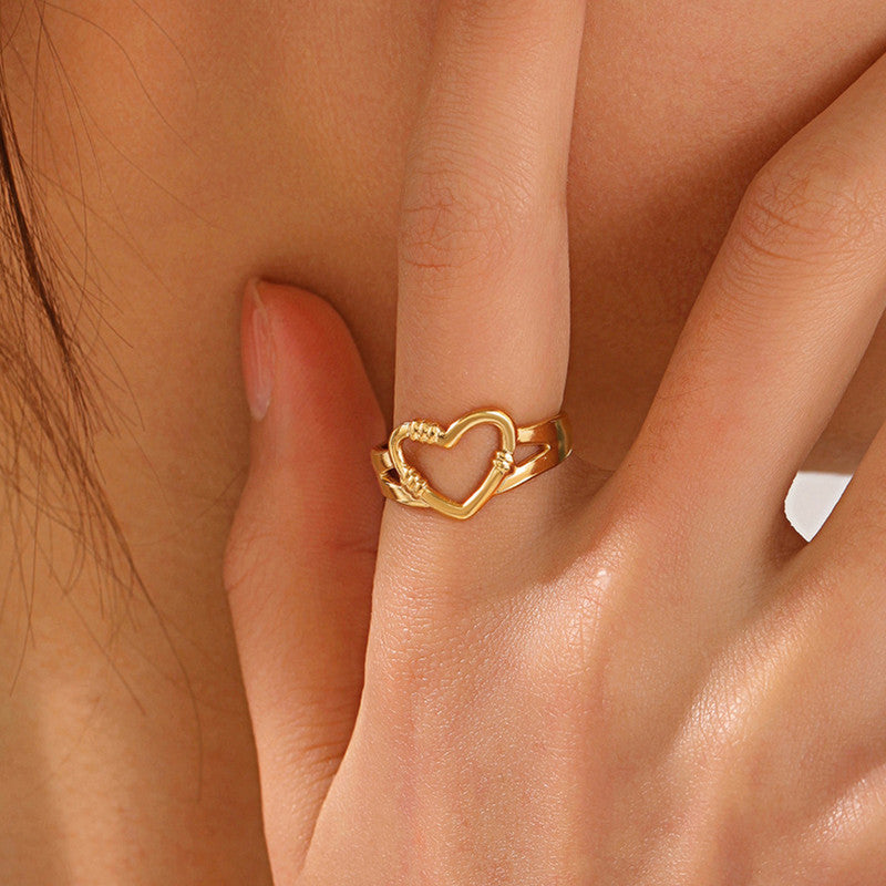 Minimal Gold Heart Ring with Layered Design