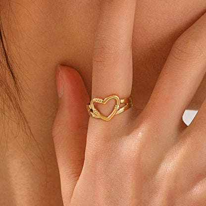 Minimal Gold Heart Ring with Layered Design