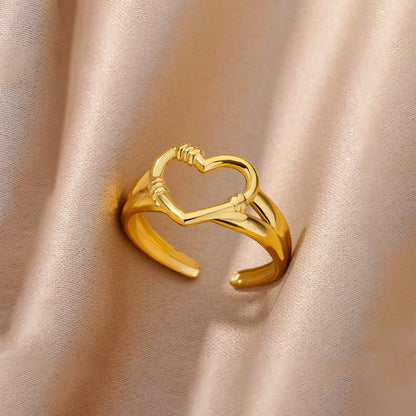 Minimal Gold Heart Ring with Layered Design
