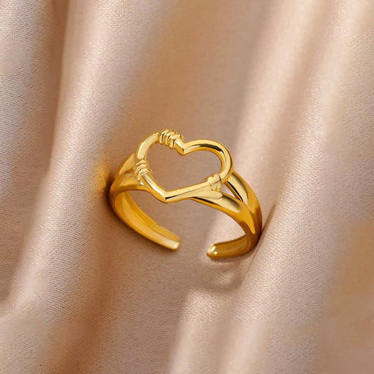 Minimal Gold Heart Ring with Layered Design