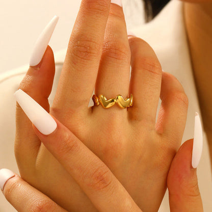 Elegant Heart Wave Gold Ring for Women