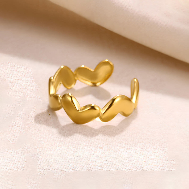 Elegant Heart Wave Gold Ring for Women