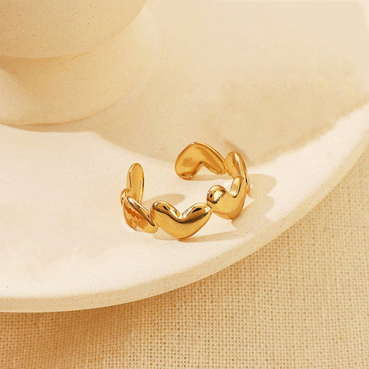 Elegant Heart Wave Gold Ring for Women