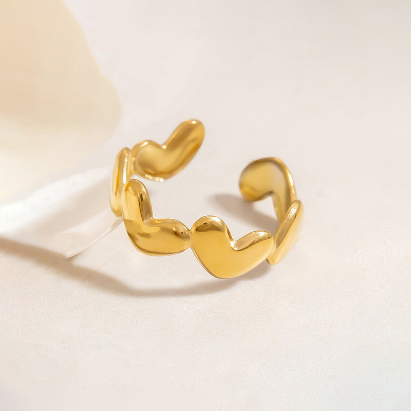 Elegant Heart Wave Gold Ring for Women