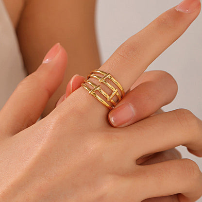 Gold-Plated Geometric Multi-Band Ring
