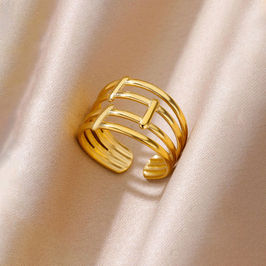 Gold-Plated Geometric Multi-Band Ring
