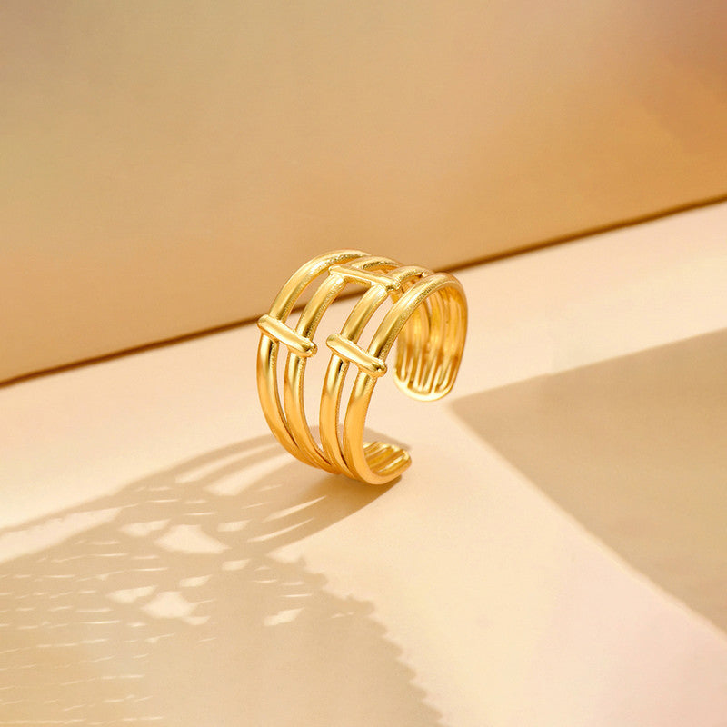 Gold-Plated Geometric Multi-Band Ring