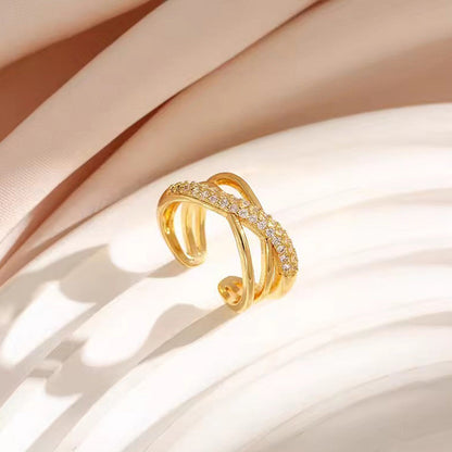 Gold Cross Band Ring with Crystal Detail