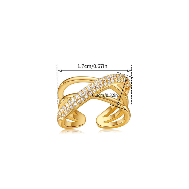 Gold Cross Band Ring with Crystal Detail
