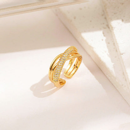 Gold Cross Band Ring with Crystal Detail
