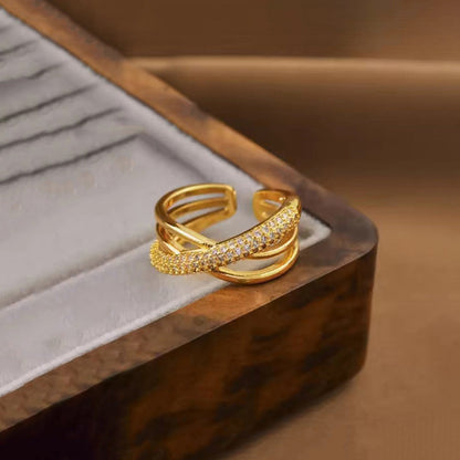Gold Cross Band Ring with Crystal Detail