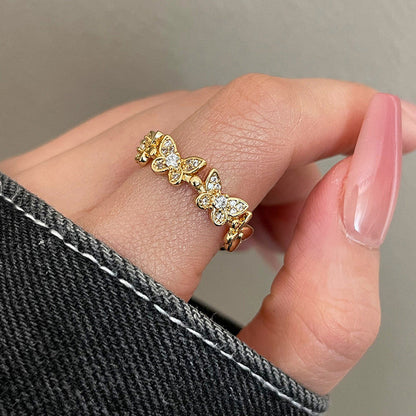 Gold-Plated Butterfly Crystal Band Ring