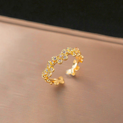 Gold-Plated Butterfly Crystal Band Ring