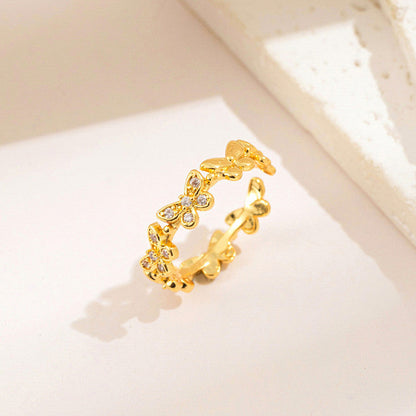 Gold-Plated Butterfly Crystal Band Ring