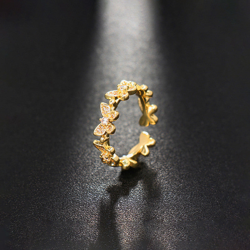 Gold-Plated Butterfly Crystal Band Ring