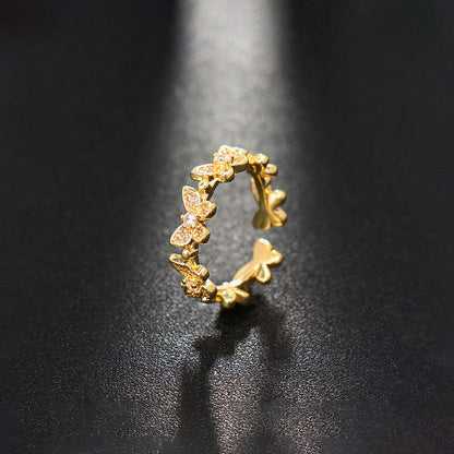 Gold-Plated Butterfly Crystal Band Ring