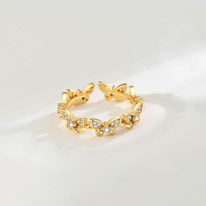 Gold-Plated Butterfly Crystal Band Ring
