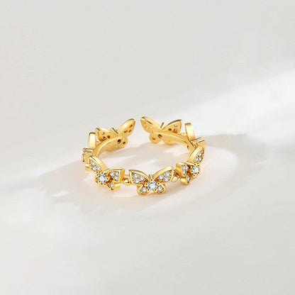 Gold-Plated Butterfly Crystal Band Ring