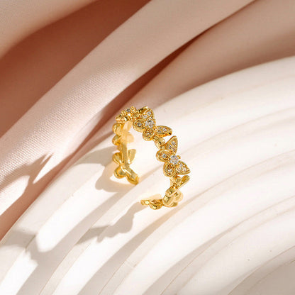 Gold-Plated Butterfly Crystal Band Ring
