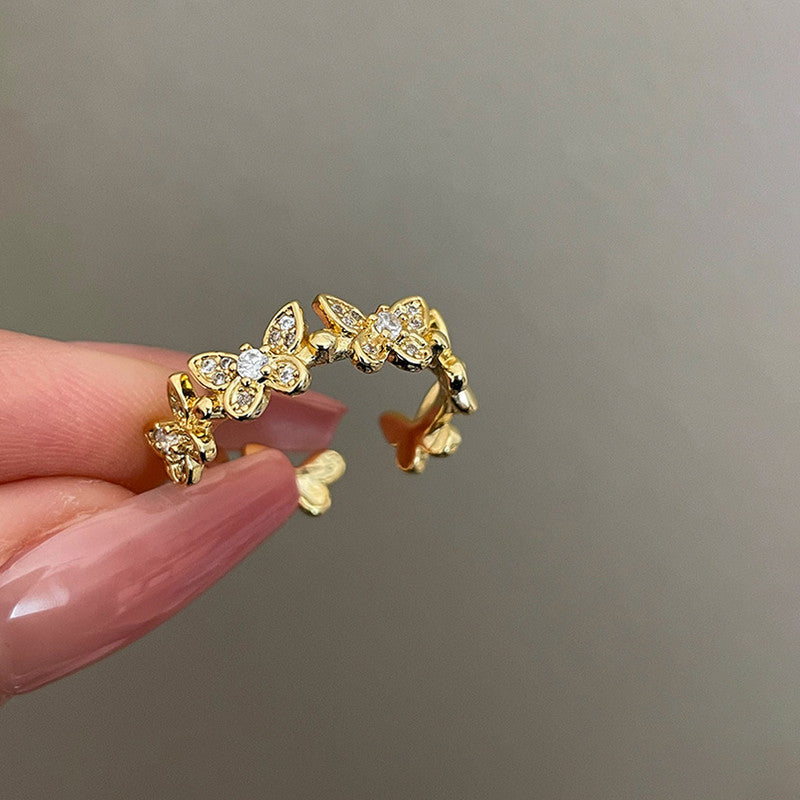 Gold-Plated Butterfly Crystal Band Ring