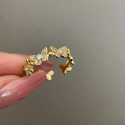 Gold-Plated Butterfly Crystal Band Ring