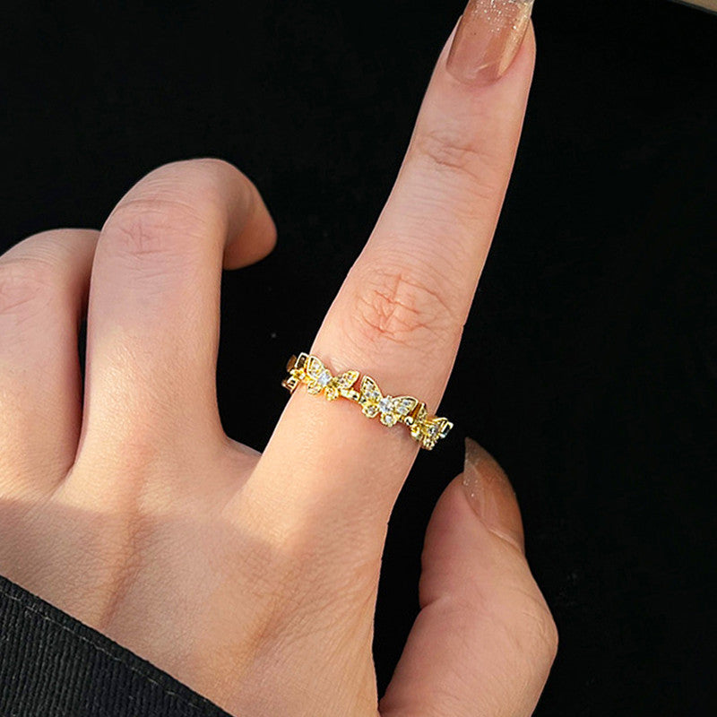 Gold-Plated Butterfly Crystal Band Ring
