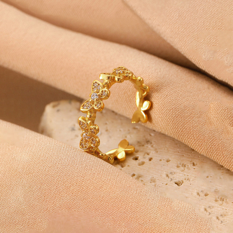 Gold-Plated Butterfly Crystal Band Ring
