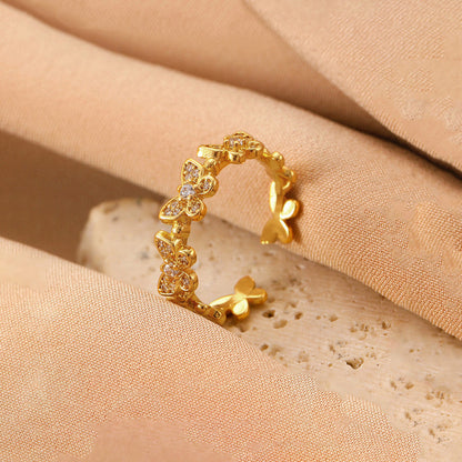 Gold-Plated Butterfly Crystal Band Ring