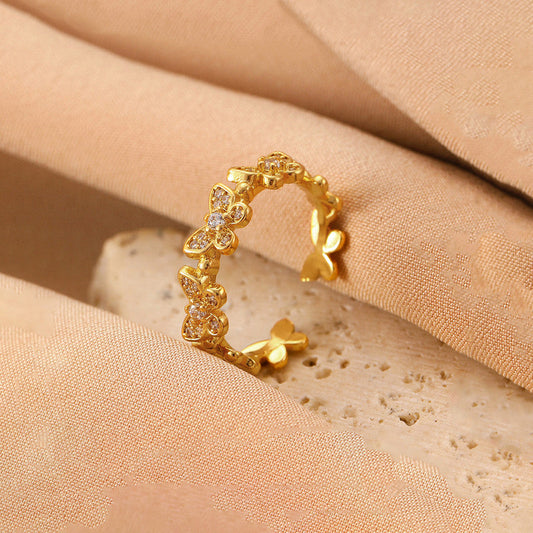 Gold-Plated Butterfly Crystal Band Ring