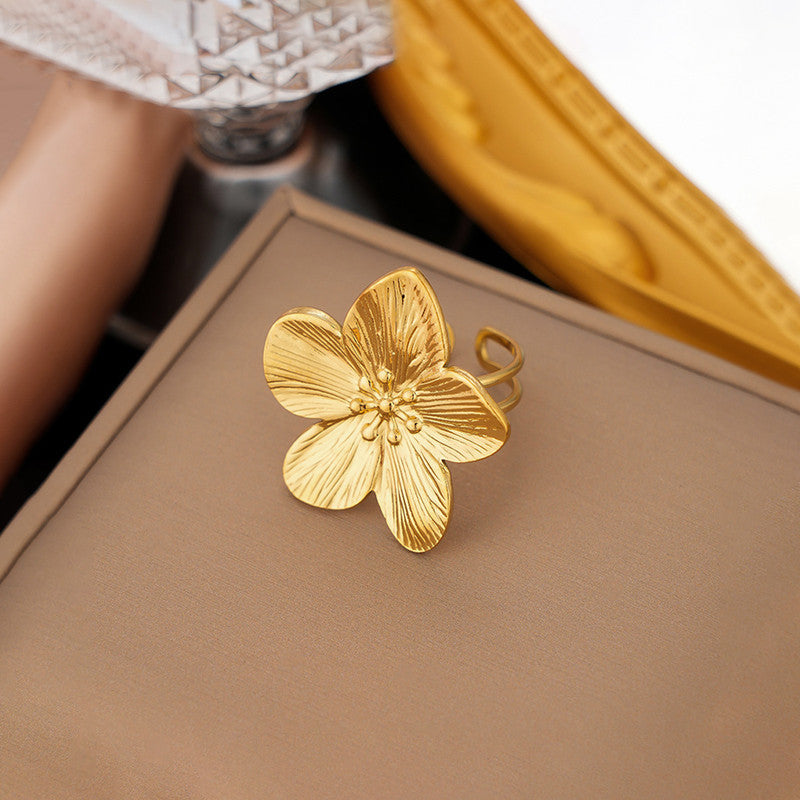 Gold Flower Adjustable Ring for Women