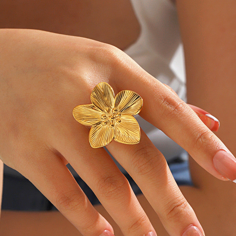 Gold Flower Adjustable Ring for Women