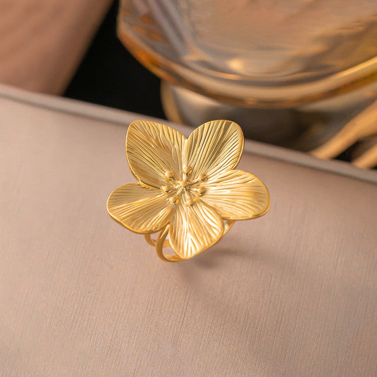 Gold Flower Adjustable Ring for Women
