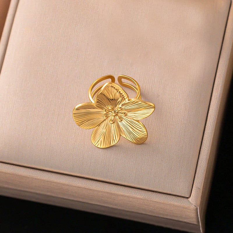 Gold Flower Adjustable Ring for Women