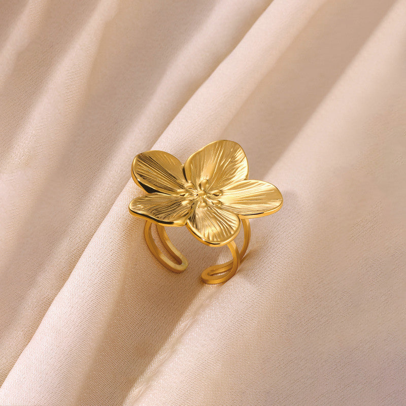 Gold Flower Adjustable Ring for Women