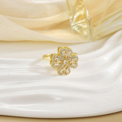 Gold Flower Ring with Crystal Detailing