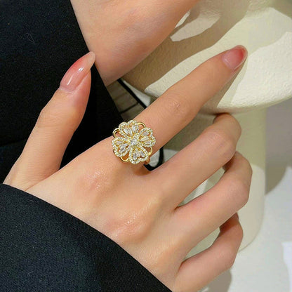 Gold Flower Ring with Crystal Detailing