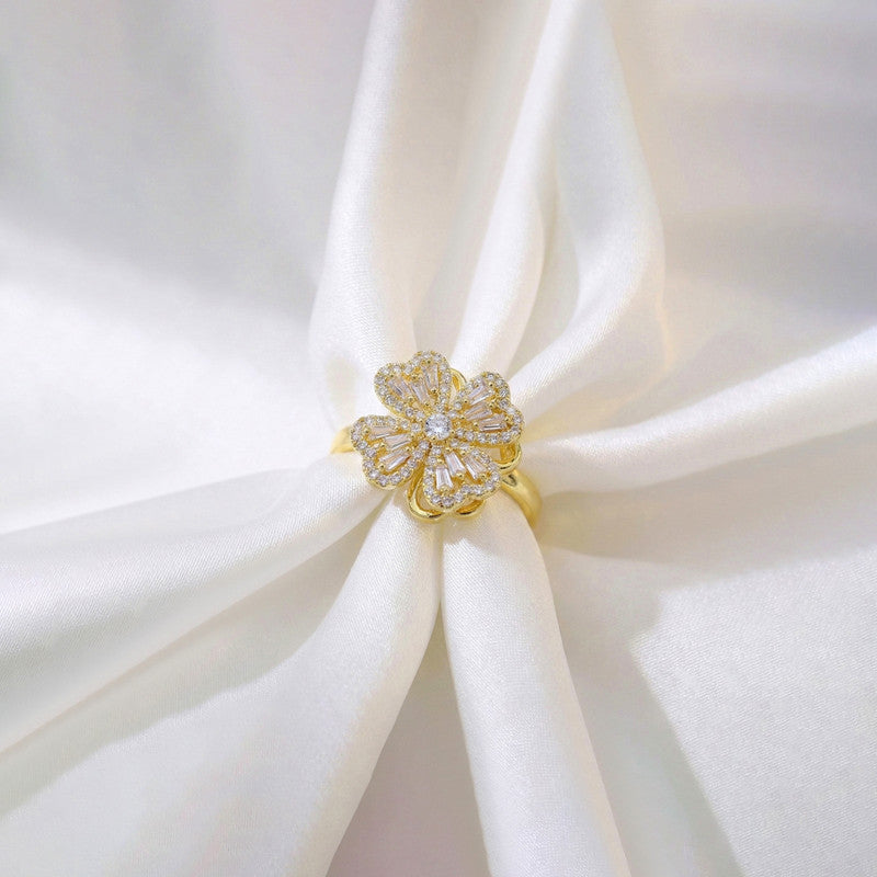 Gold Flower Ring with Crystal Detailing