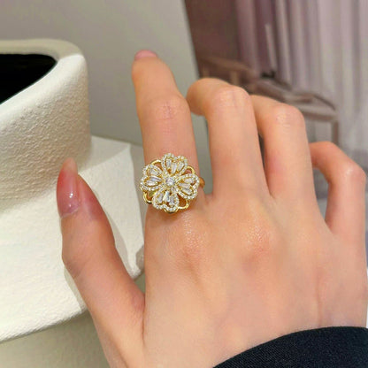 Gold Flower Ring with Crystal Detailing