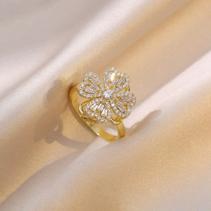 Gold Flower Ring with Crystal Detailing