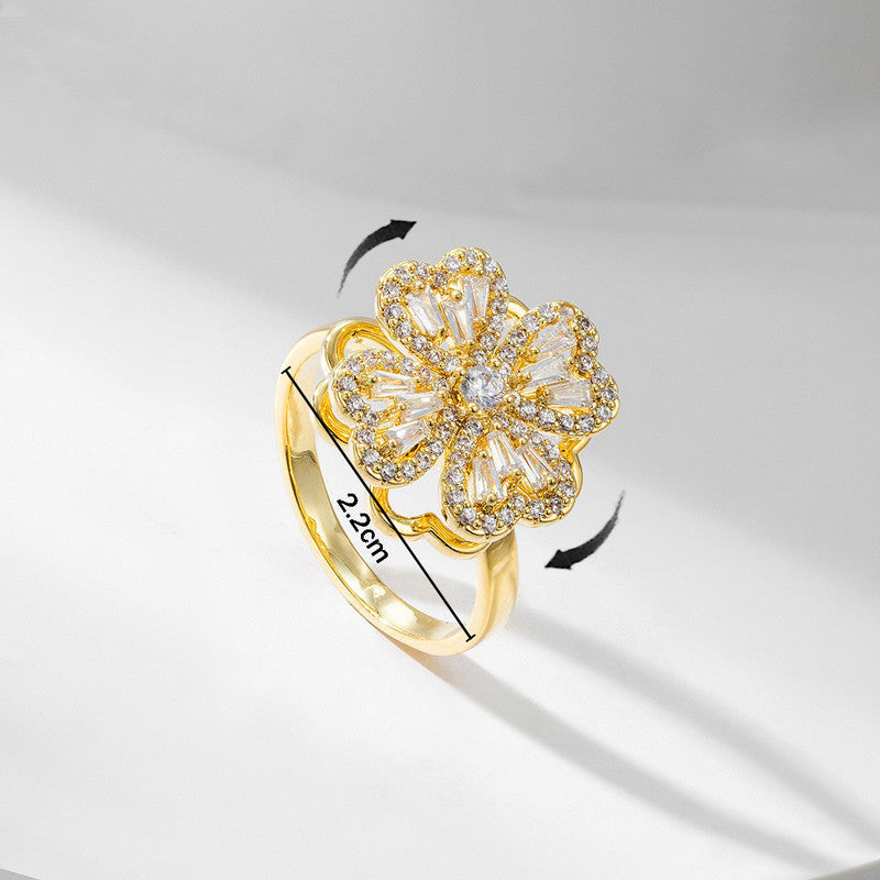 Gold Flower Ring with Crystal Detailing
