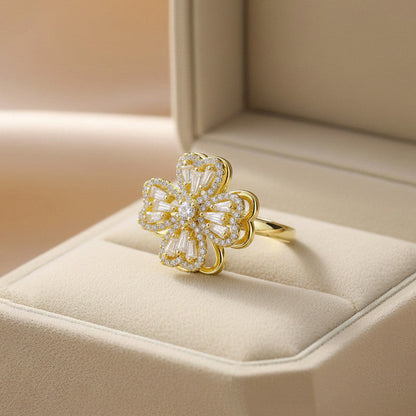 Gold Flower Ring with Crystal Detailing