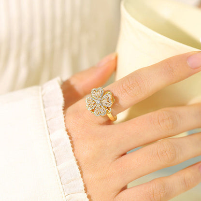 Gold Flower Ring with Crystal Detailing