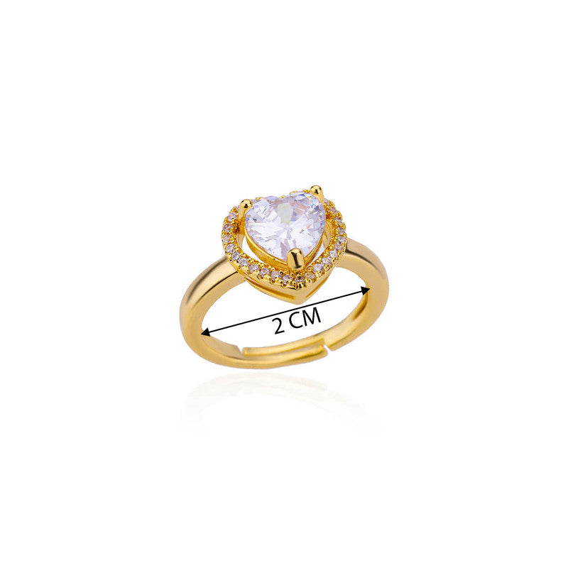 Gold-Plated Heart Crystal Ring with Halo