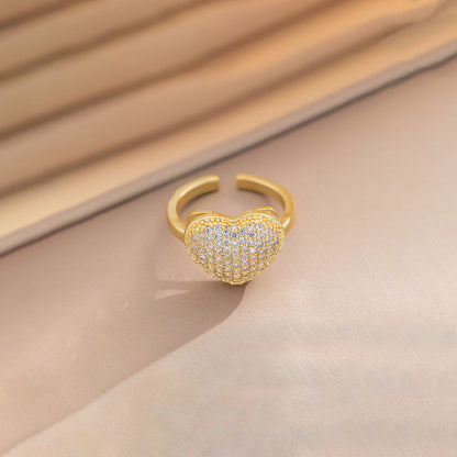 Elegant Crystal Heart Gold Ring for Women