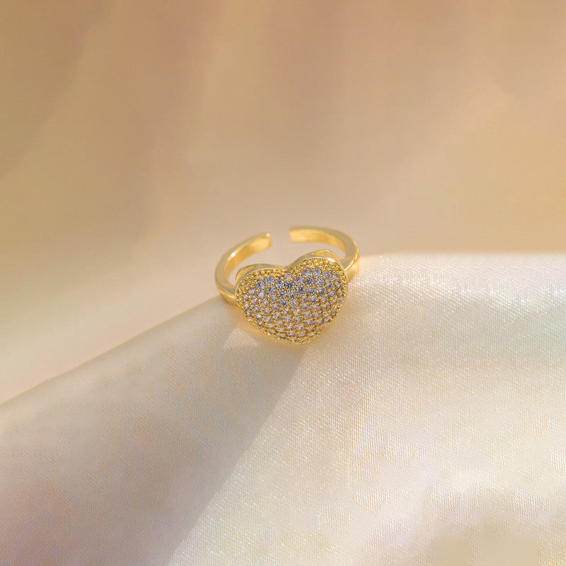 Elegant Crystal Heart Gold Ring for Women