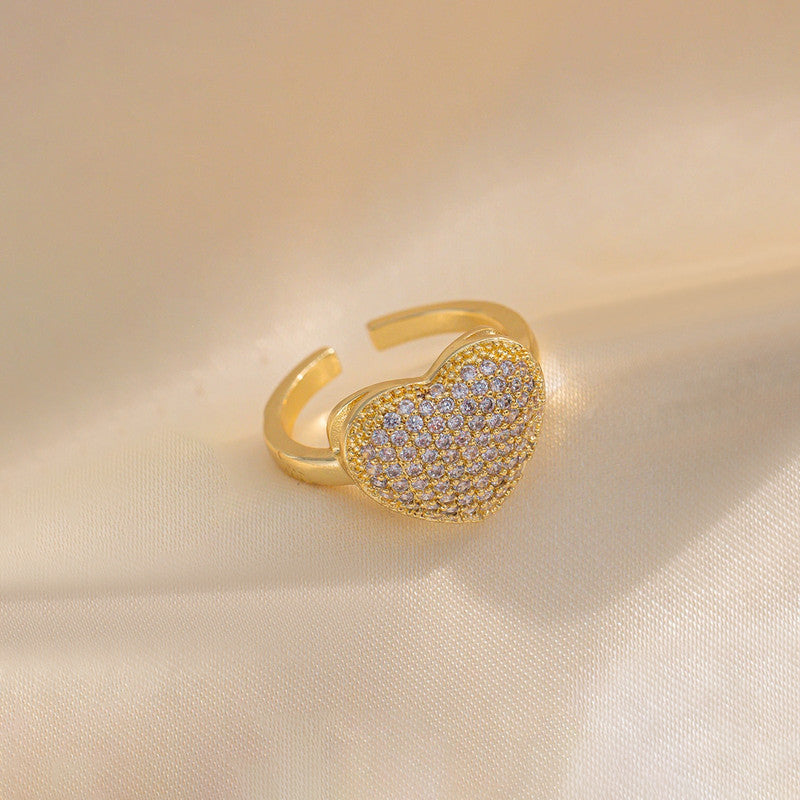 Elegant Crystal Heart Gold Ring for Women
