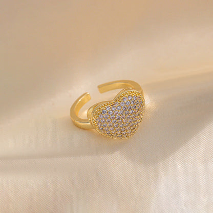 Elegant Crystal Heart Gold Ring for Women