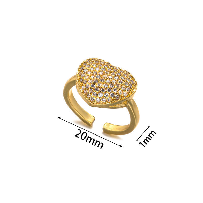 Elegant Crystal Heart Gold Ring for Women