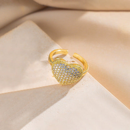 Elegant Crystal Heart Gold Ring for Women